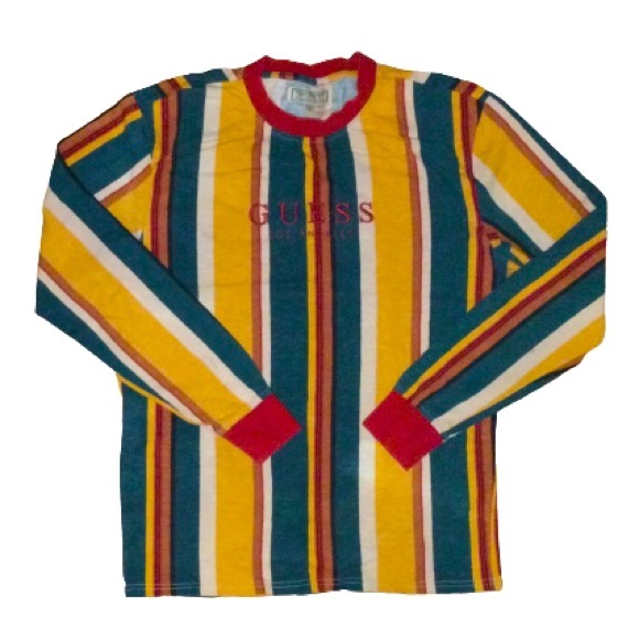 Guess Long Sleeve Bold Print Verticle Stripe Comfortable Shirt - Picture 1 of 3